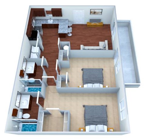 Floor plan for 2 beds, 2 baths, 910 sqft